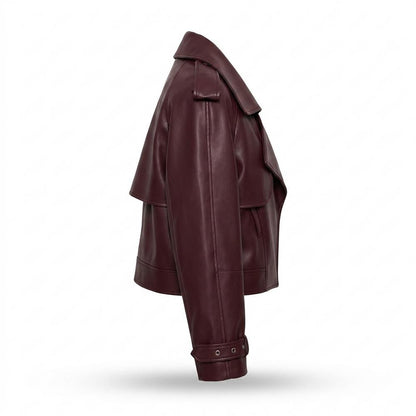 Mens Outlet House - Eaduv | Wide Lapel Cropped Leather Jacket Women