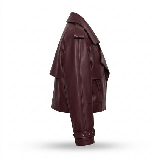 Mens Outlet House - Eaduv | Wide Lapel Cropped Leather Jacket Women