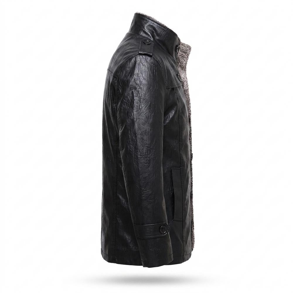 Mens Outlet House - Rilan | Fleece-Lined Button-Up Leather Jacket Men