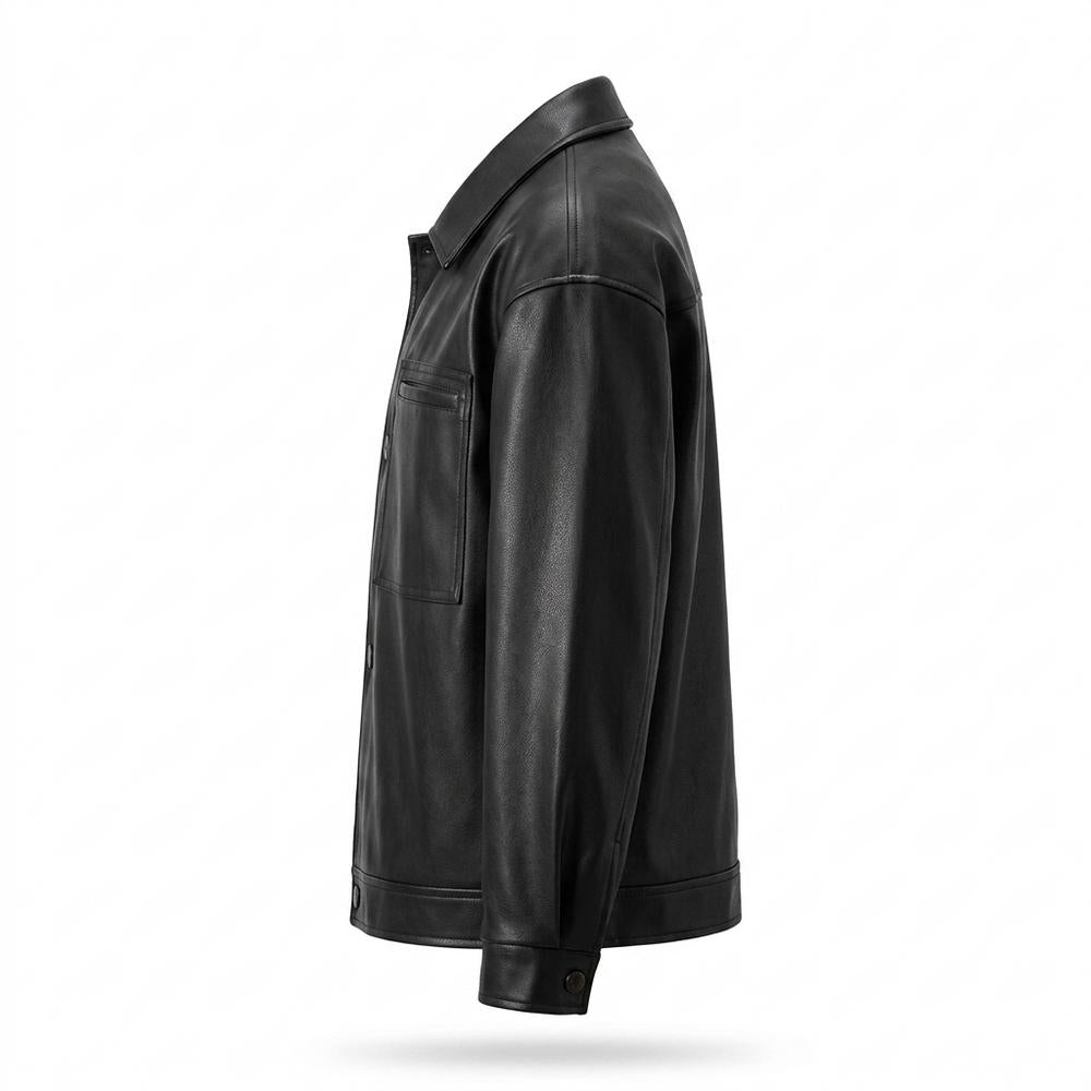 Mens Outlet House - Selen | Button-Front PU-Leather Leather Jacket Men