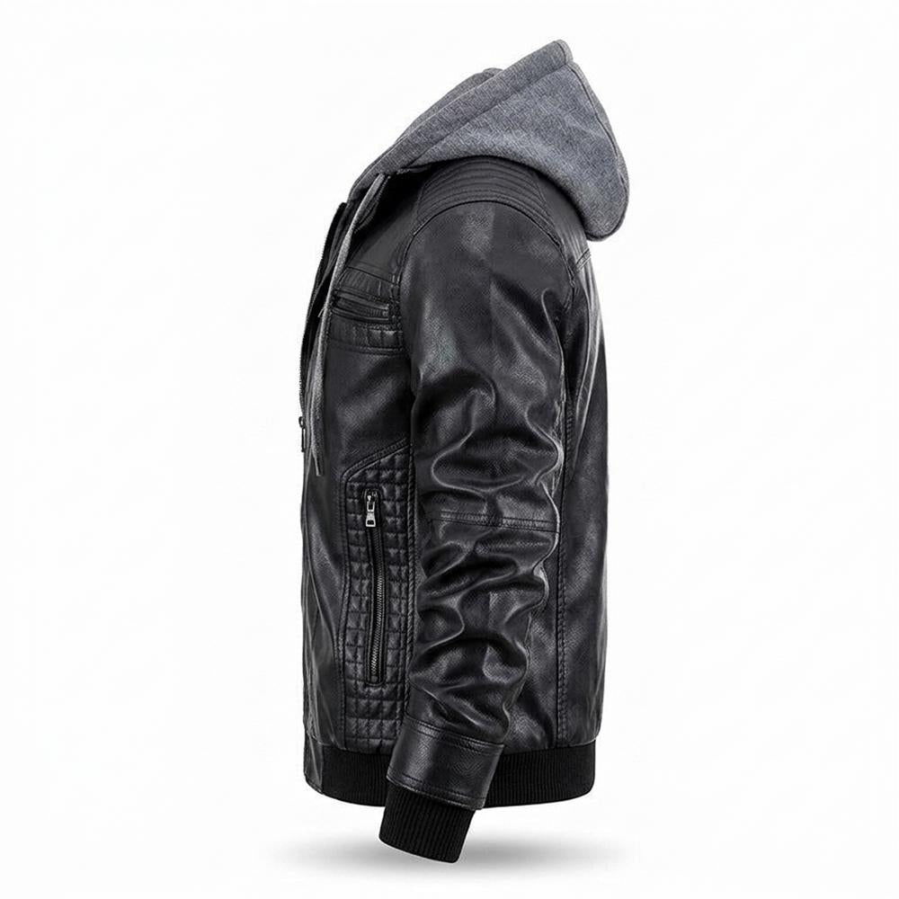 Mens Outlet House - Nenal | Hooded Quilted Leather Jacket Men