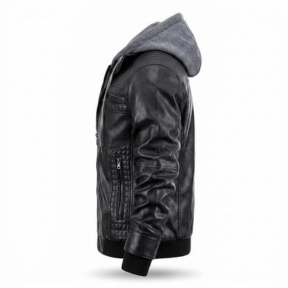 Mens Outlet House - Nenal | Hooded Quilted Leather Jacket Men