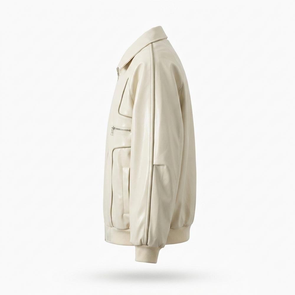 Mens Outlet House - Zasol | Piped Zip-Up Leather Jacket Unisex