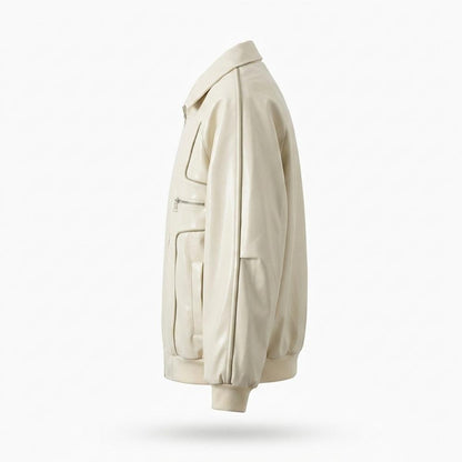 Mens Outlet House - Zasol | Piped Zip-Up Leather Jacket Unisex