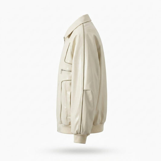 Mens Outlet House - Zasol | Piped Zip-Up Leather Jacket Unisex