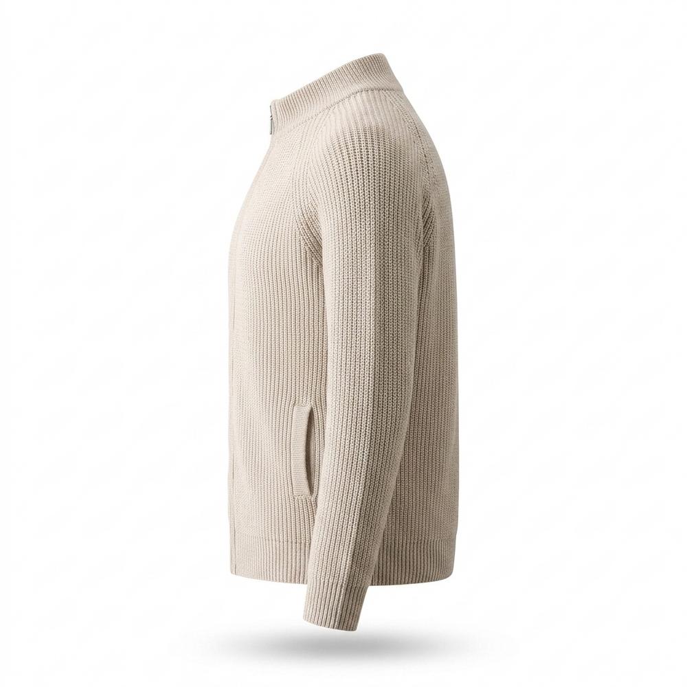 Mens Outlet House - Ralen | Ribbed-Knit Zip-Up Knit Cardigan Men