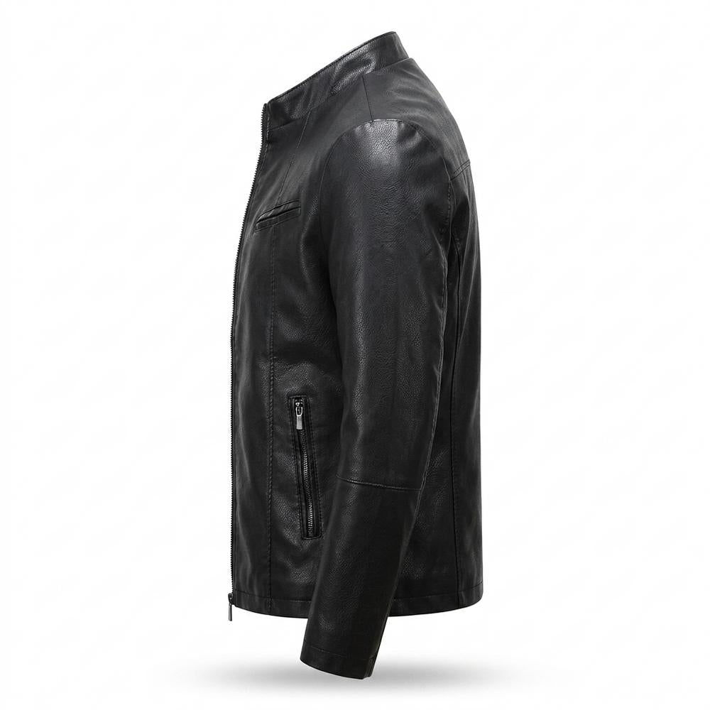 Mens Outlet House - Karev | Slim-Fit Stand-Collar Leather Jacket Men