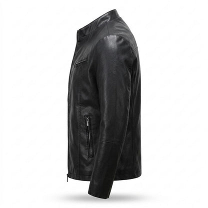 Mens Outlet House - Karev | Slim-Fit Stand-Collar Leather Jacket Men