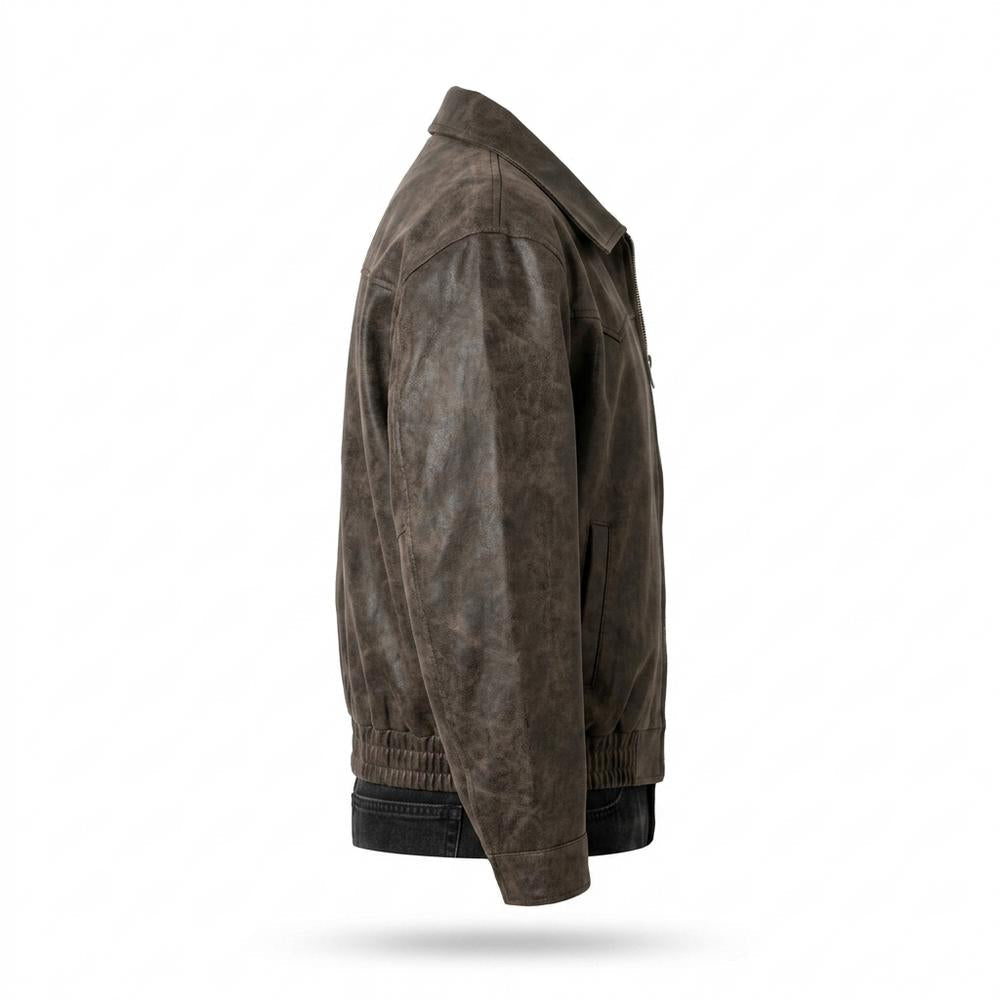 Mens Outlet House - Lokar | Zip-Up Collared Leather Jacket Men