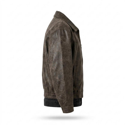 Mens Outlet House - Lokar | Zip-Up Collared Leather Jacket Men