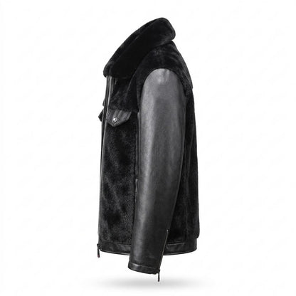 Mens Outlet House - Lolom | Faux Fur-Paneled Zip-Up Leather Jacket Men