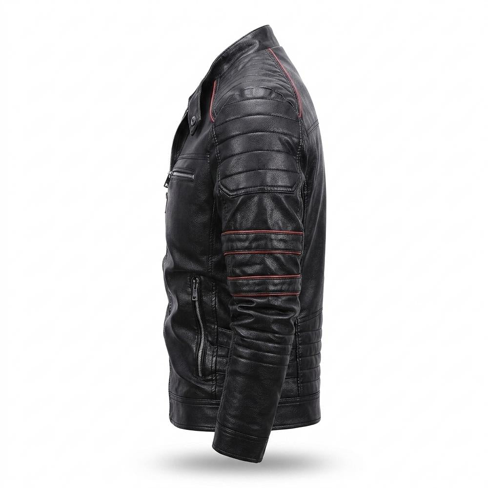 Mens Outlet House - Nosel | Quilted Zip-Up Leather Jacket Men