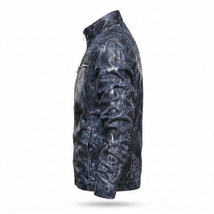 Mens Outlet House - Velen | Washed Stand-Collar Leather Jacket Men