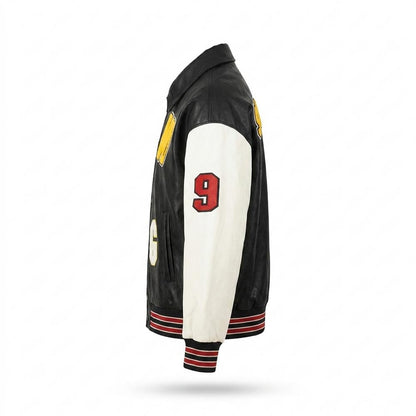 Mens Outlet House - Keren | Embroidered Color-Block Leather Jacket Unisex