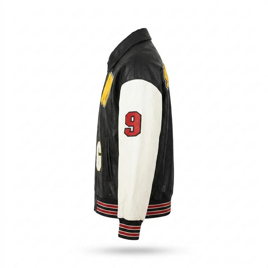 Mens Outlet House - Keren | Embroidered Color-Block Leather Jacket Unisex