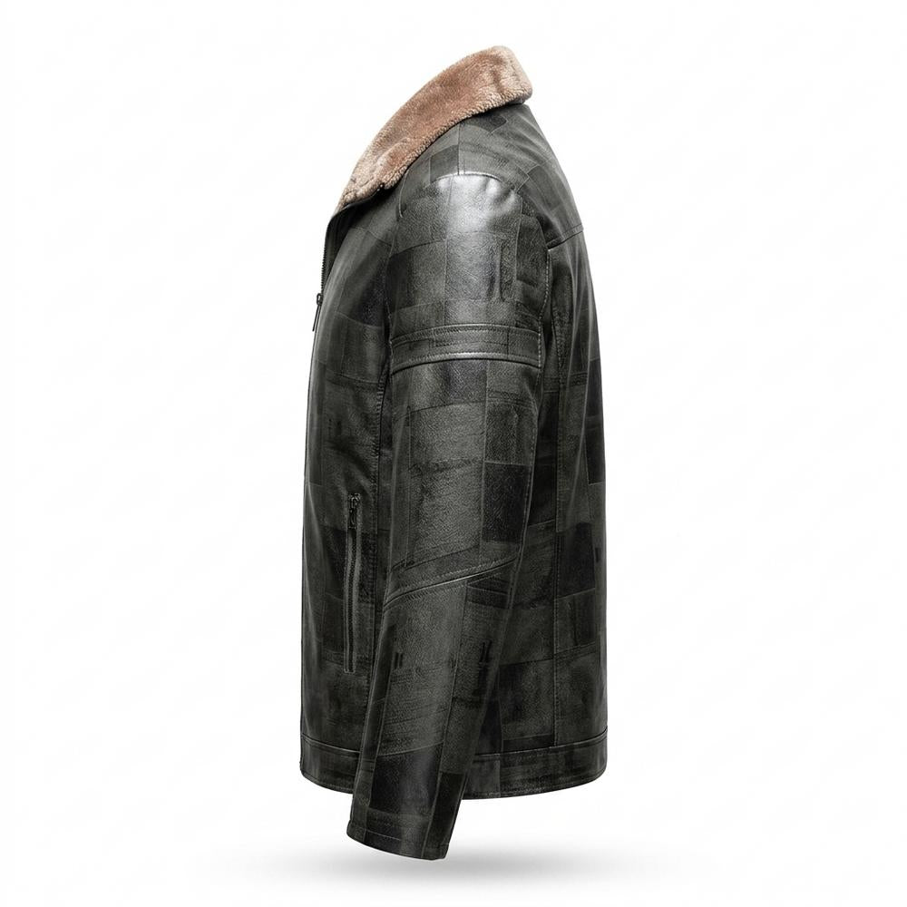 Mens Outlet House - Rohal | Lined Patterned Leather Jacket Men