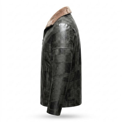Mens Outlet House - Rohal | Lined Patterned Leather Jacket Men