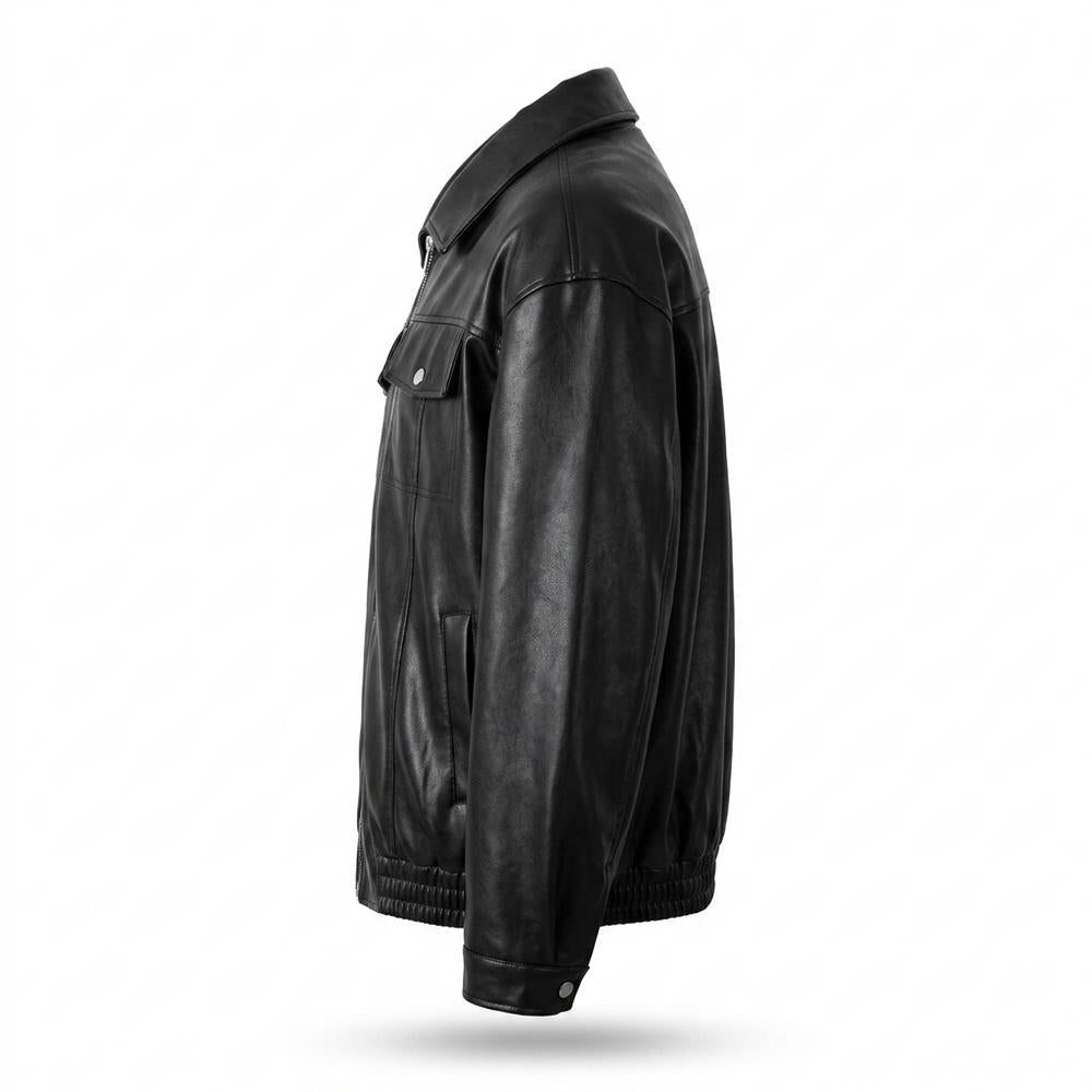 Mens Outlet House - Zesin | Zip-Up Relaxed-Fit Leather Jacket Men