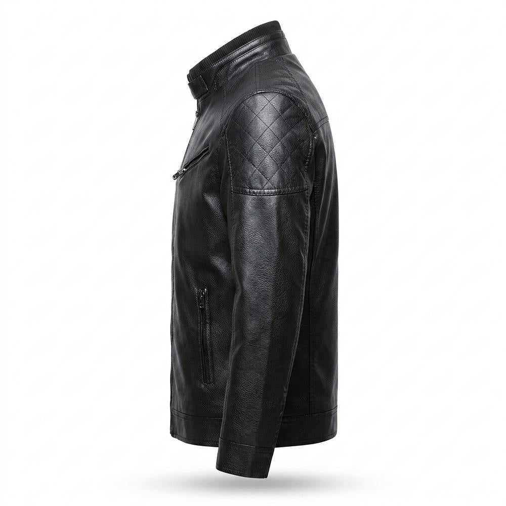 Mens Outlet House - Seral | Zip-Up Stand-Collar Leather Jacket Men