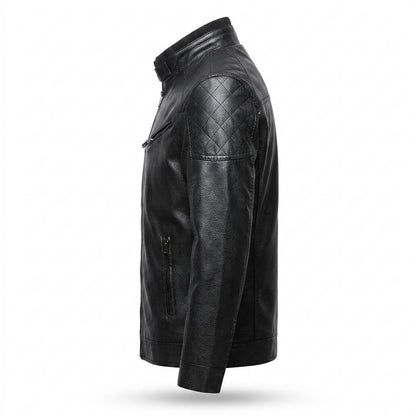 Mens Outlet House - Seral | Zip-Up Stand-Collar Leather Jacket Men