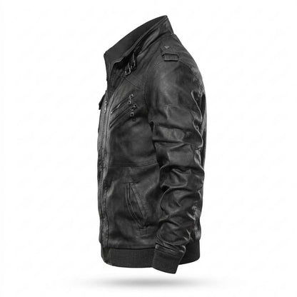 Mens Outlet House - Zanal | Zippered Stand-Collar Leather Jacket Men