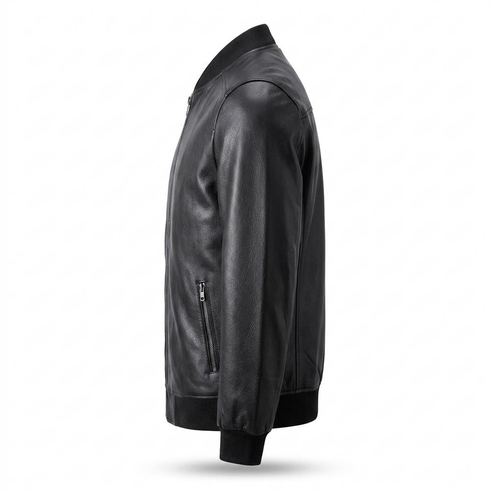 Mens Outlet House - Minav | Zip-Up Lined Leather Jacket Men