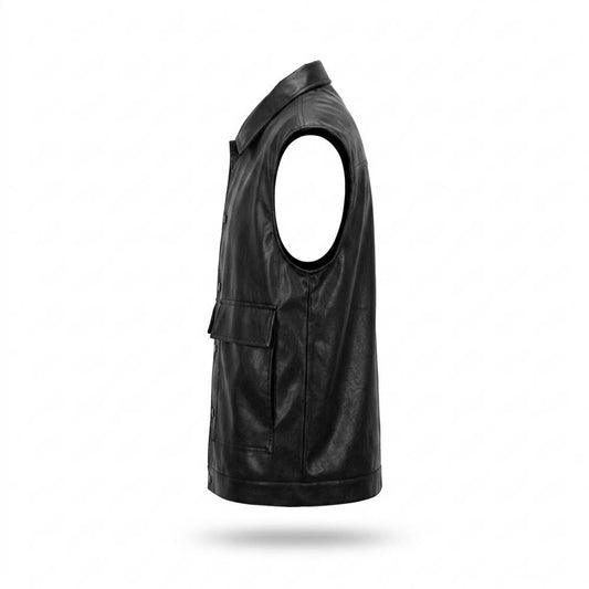 Mens Outlet House - Ramel | Leather-Look Collared Vest Men