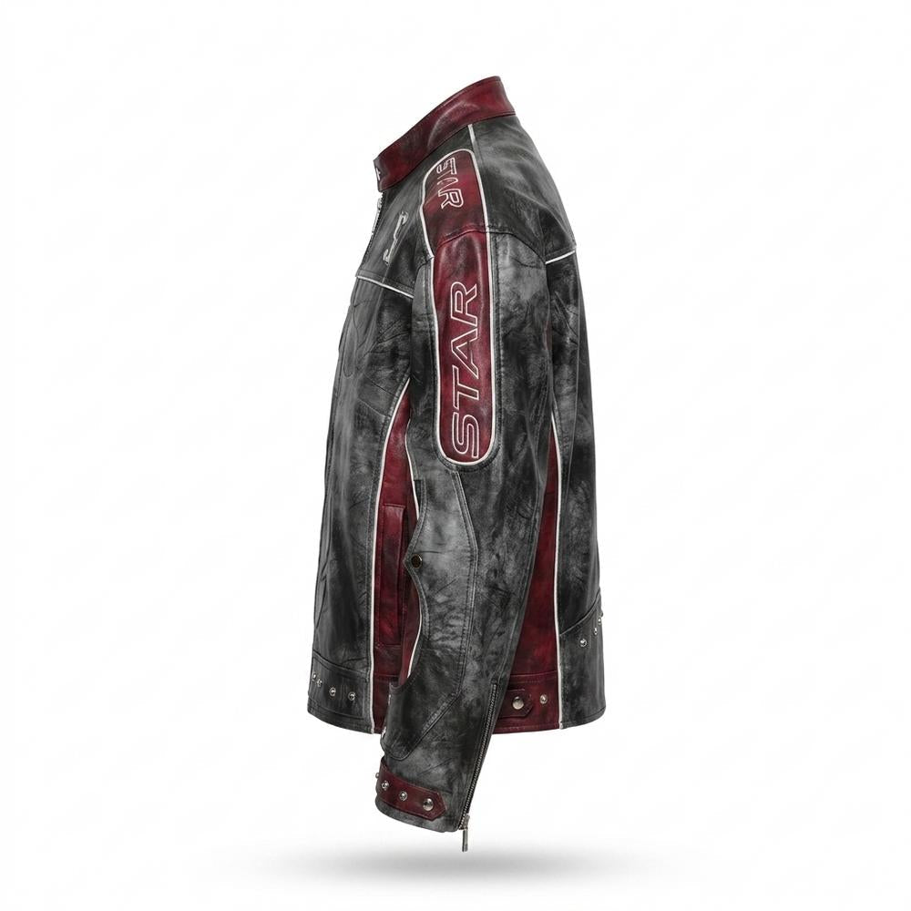 Mens Outlet House - Casol | Two-Tone Embroidered Leather Jacket Men
