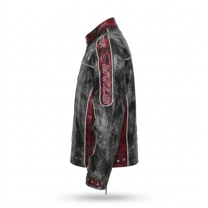 Mens Outlet House - Casol | Two-Tone Embroidered Leather Jacket Men