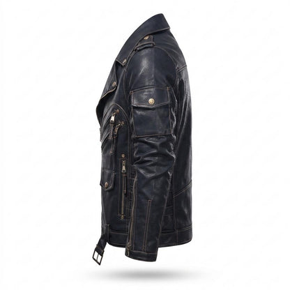 Mens Outlet House - Datir | Asymmetrical Belted Leather Jacket Men