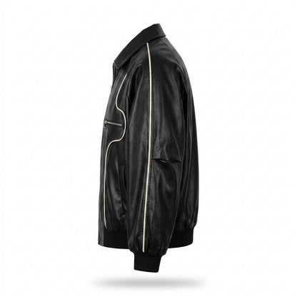 Mens Outlet House - Sesol | Piped Oversized Leather Jacket Men