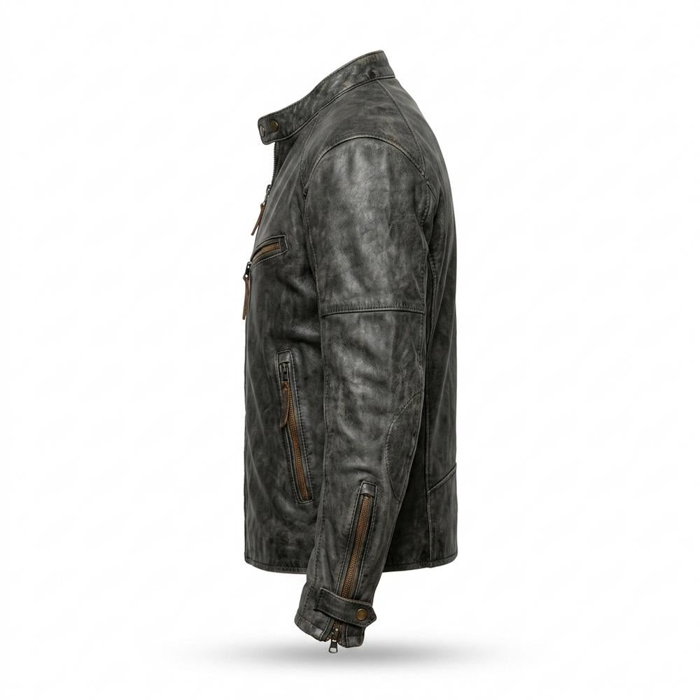 Mens Outlet House - Satal | Distressed Fitted Leather Jacket Men