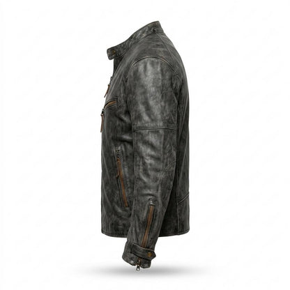 Mens Outlet House - Satal | Distressed Fitted Leather Jacket Men