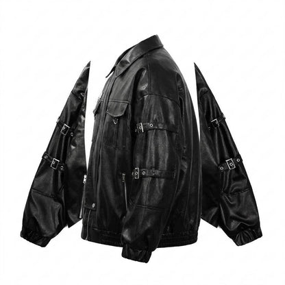 Mens Outlet House - Tazan | Oversized Buckled Leather Jacket Unisex
