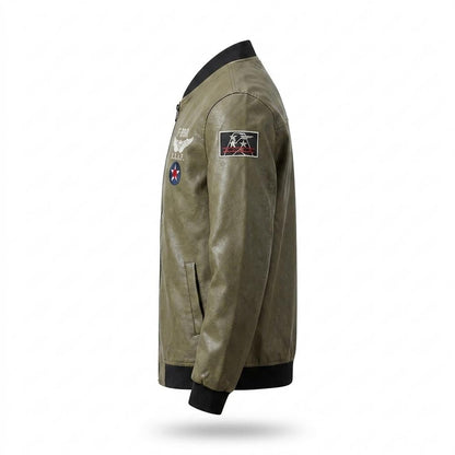 Mens Outlet House - Kufir | Embroidered Faux Leather Jacket Men