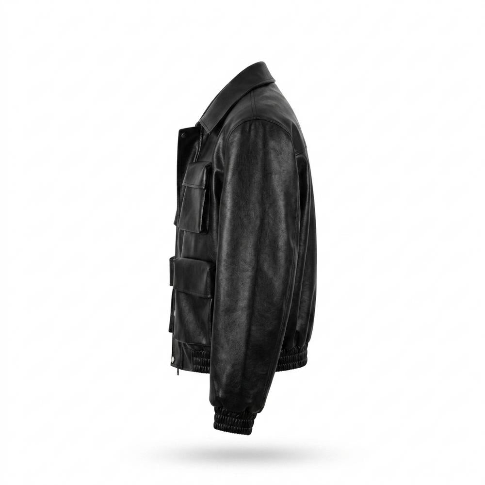 Mens Outlet House - Kelom | Multi-Pocket Zip-Up Leather Jacket Unisex