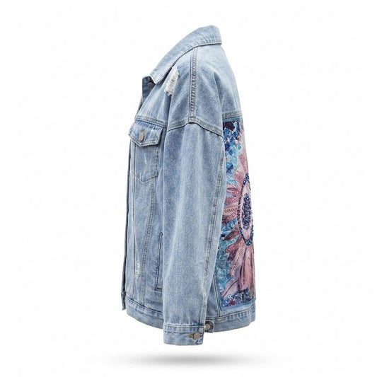 Mens Outlet House - Tidan | Printed Distressed Denim Jacket Women