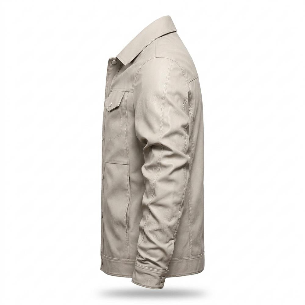 Mens Outlet House - Yovar | Button-Front Collared Leather Jacket Men