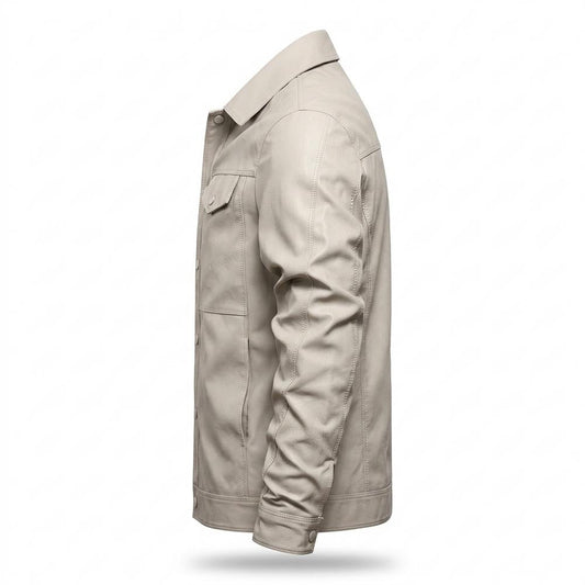 Mens Outlet House - Yovar | Button-Front Collared Leather Jacket Men