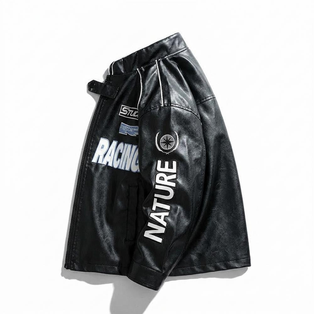 Mens Outlet House - Misel | Printed Piped Leather Jacket Unisex