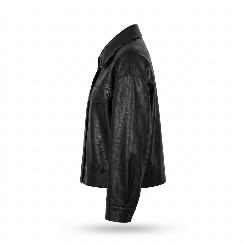 Mens Outlet House - Kever | Button-Front Cropped Leather Jacket Women