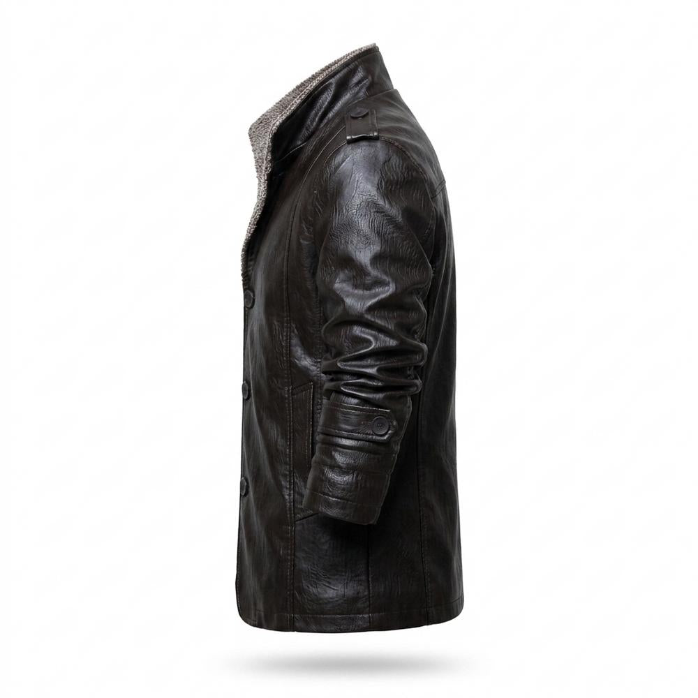 Mens Outlet House - Lavan | Sherpa-Lined Button-Front Leather Jacket Men