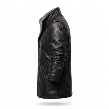 Mens Outlet House - Lavan | Sherpa-Lined Button-Front Leather Jacket Men