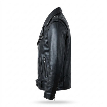 Mens Outlet House - Zeren | Asymmetrical Belted Leather Jacket Men