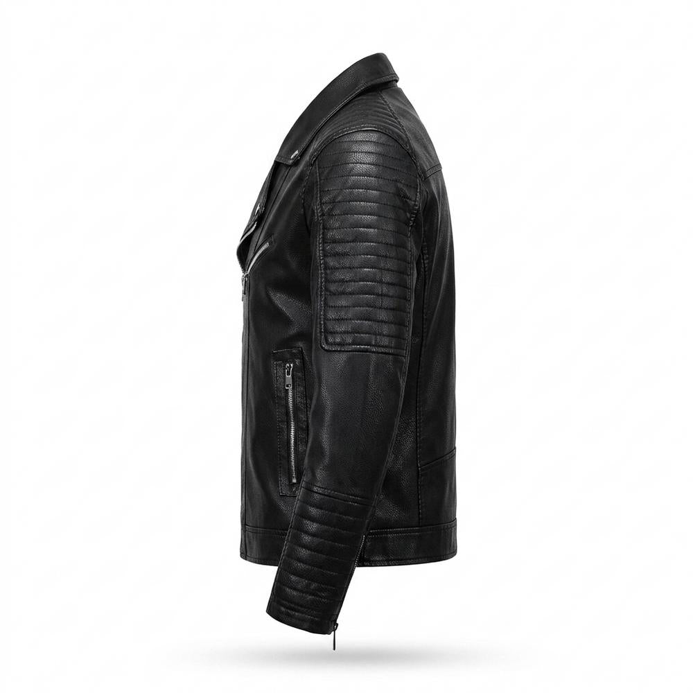 Mens Outlet House - Vekar | Quilted Asymmetrical Leather Jacket Men