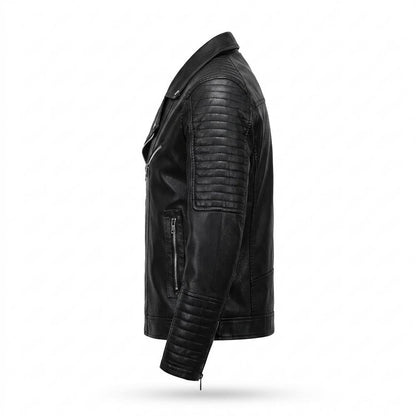 Mens Outlet House - Vekar | Quilted Asymmetrical Leather Jacket Men