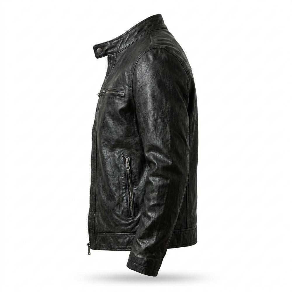 Mens Outlet House - Lasan | Slim-Fit Textured Leather Jacket Men