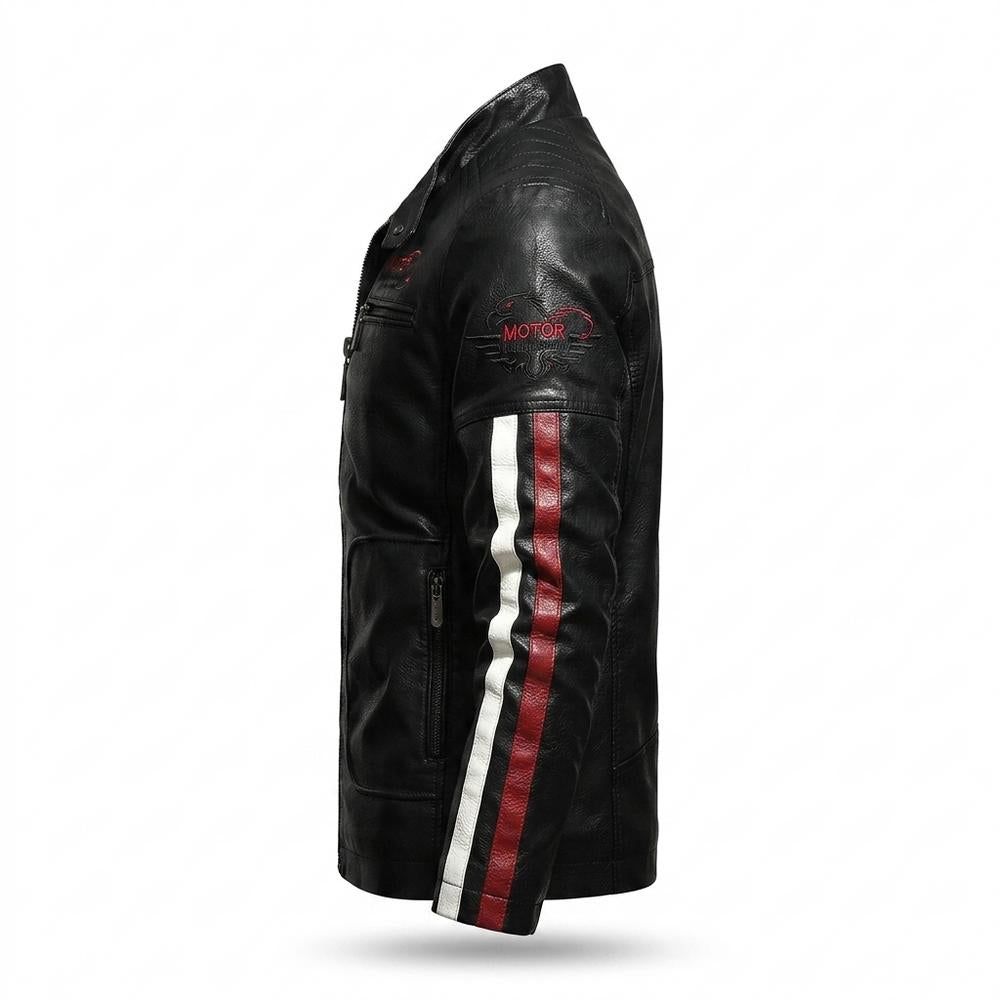 Mens Outlet House - Lolar | Slim Fit Striped Leather Jacket Men