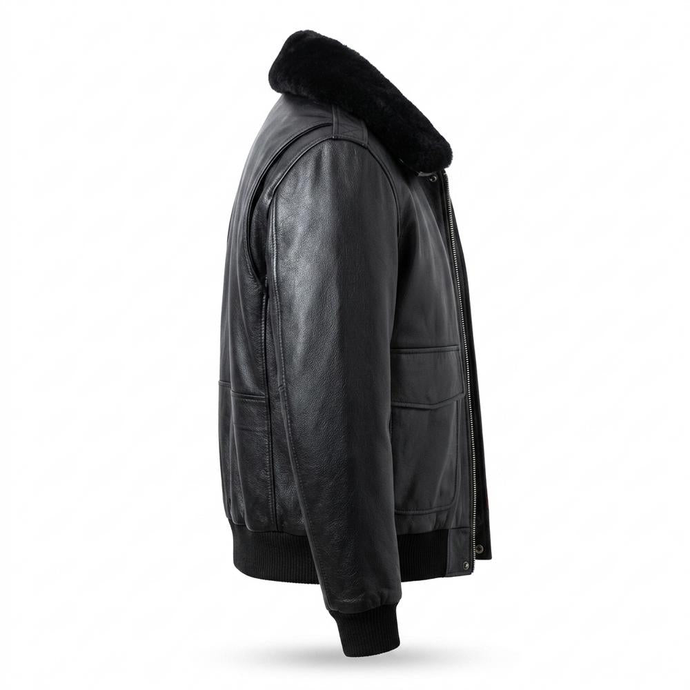 Mens Outlet House - Satir | Fur-Collar Slim-Fit Leather Jacket Men