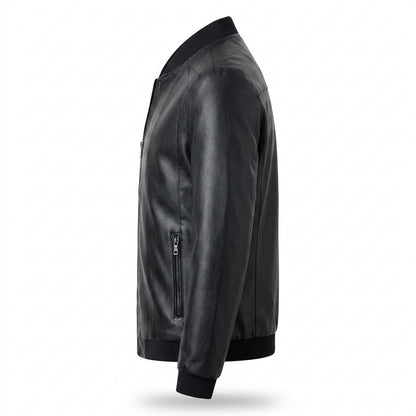 Mens Outlet House - Misin | Zip-Up Bomber-Style Leather Jacket Men